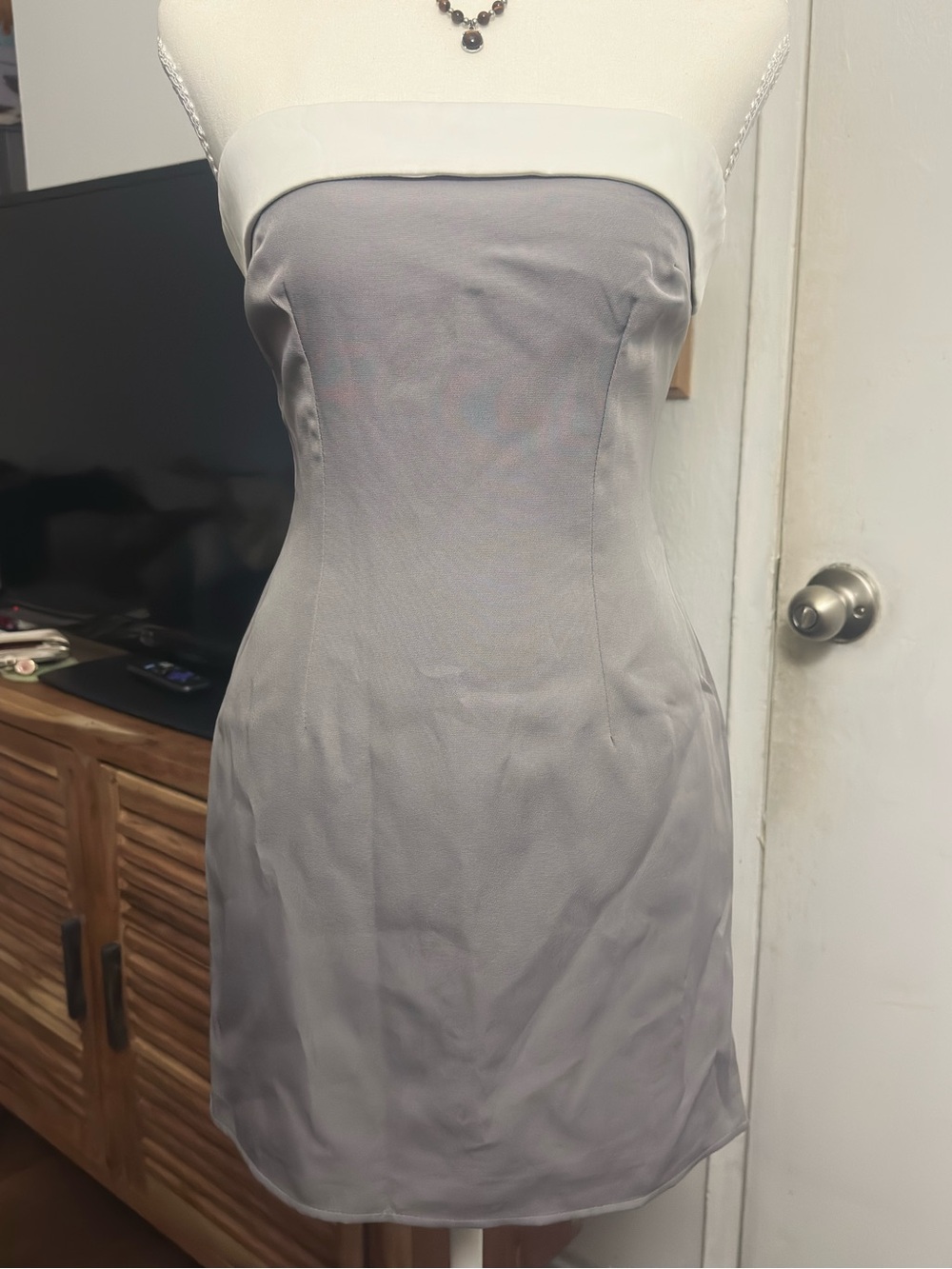 Princess Polly Strapless Gray Dress with White Band